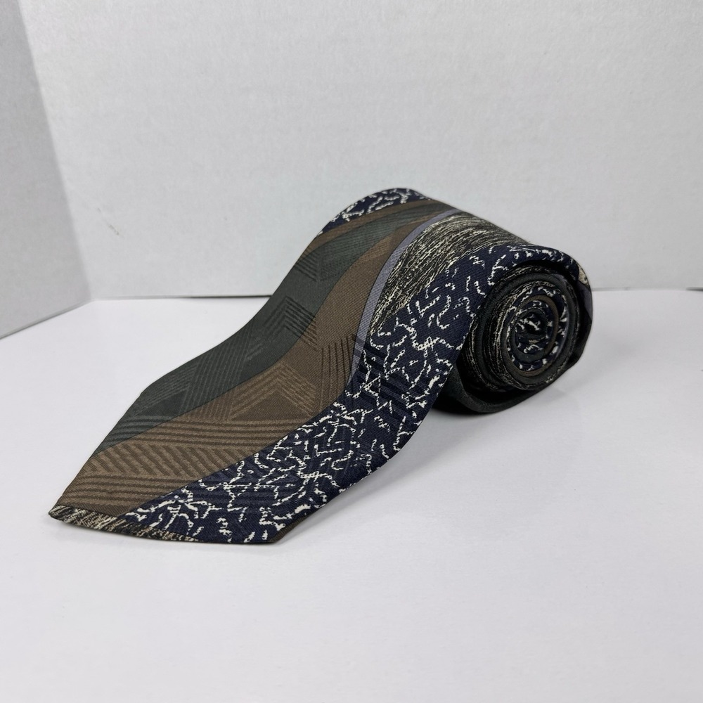 Towncraft Tie Men's Geometric Brown Black Blue Pattern USA Made FREE SHIPPING